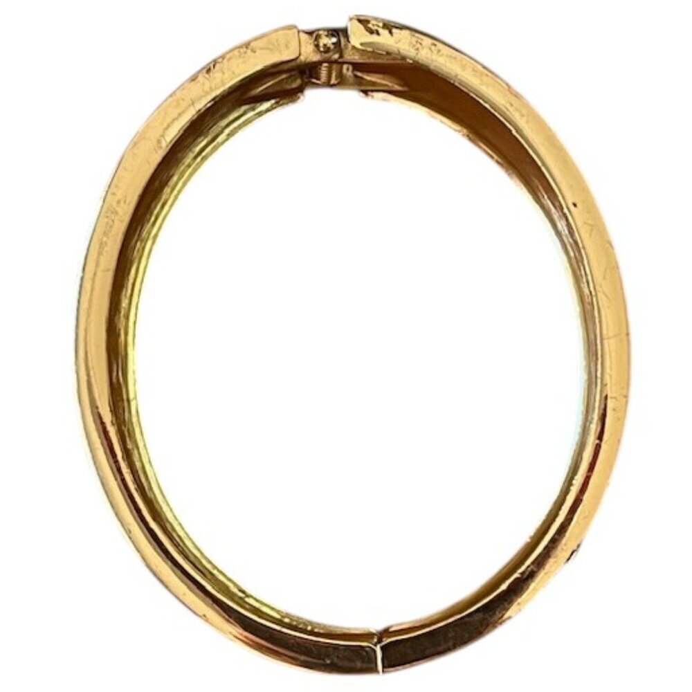 Gold Tone Cuff Rhinestone Geometric Pattern Spring Hinged Statement Bracelet - Picture 9 of 9